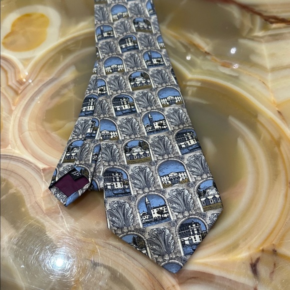 Vintage Structure Italy Venice Elegant Blue and Gray Patterned Tie - Picture 1 of 3